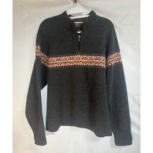 Woolrich Womens 9188 100%  Lambswool Fair Isle Qtr Zip Sweater Charcoal Gray Lg